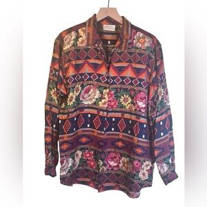 Vintage Y2K Susan Bristol Multicolor Floral Geometric Floral Shirt Size 8